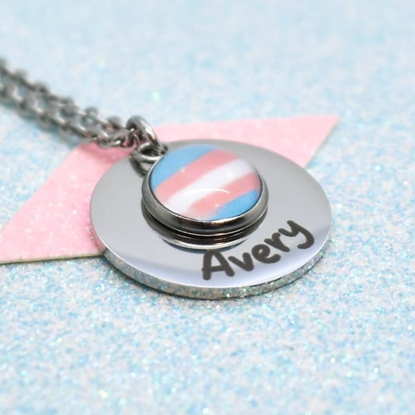 Signature Transgender Necklace, Personalise with a name, Pride events, LGBT Pride, LGBT Awareness, Transgender Flag, Transgender Awareness