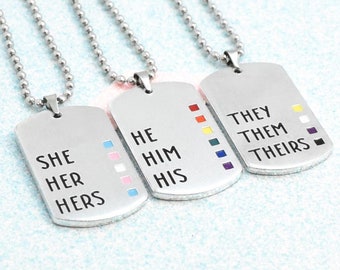 Ultimate Enamelled Pride, Pronoun Necklace, Personalised flag, Non Binary Necklace, They Them, He Him, She Her,