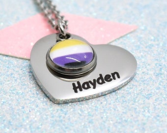 Personalised Non Binary Pride Heart Necklace