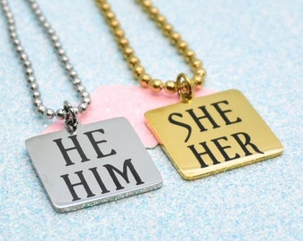 Bold Pronoun Necklace, Non Binary, Gender Fluid, Gender Queer Jewellery