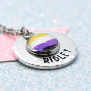 Personalised Non Binary Pride Necklace: LGBT Flag Pendant