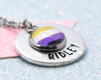 Personalised Non Binary Pride Necklace: LGBT Flag Pendant