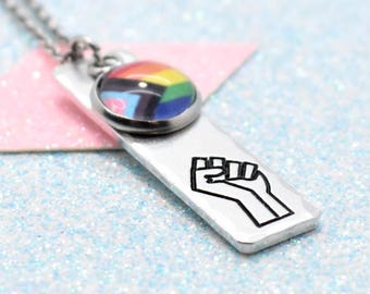 Resist Pride Necklace: Stainless Steel LGBTQ+ Activism Jewelry