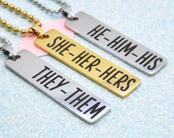 Extra Bold, Pronoun Necklace, LGBTQ Transgender, Non Binary, Gender Queer, Gender Fluid, Pride Gifts