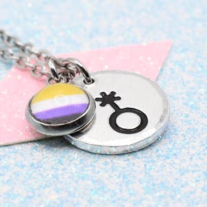 Non Binary Pride Necklace: Symbol Pendant, Custom Flag Option