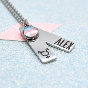Personalised Transgender Pendant Necklace, Transgender Pride, LGBT Jewellery, Sparkle Event, Non Binary, LGBT Pride, Gay Pride image 1
