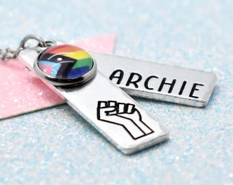 Resist Personalised Gay Pride Necklace, LGBT Activism Jewellery