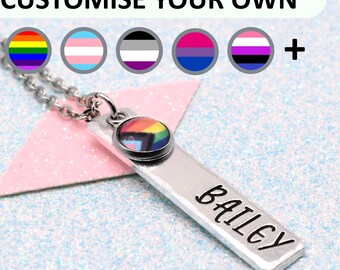 Personalised Custom Pride Flag Necklace: LGBTQ+ name Jewellery