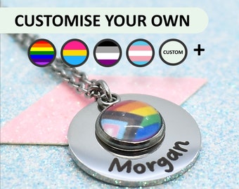 Signature Custom LGBTQ+ Pride Necklace, Personalise with a name, Perfect for Pride events, LGBT Pride, Lesbian Pride, Gay Pride Flag