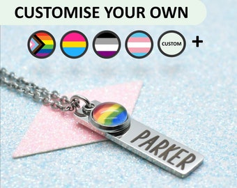 Custom Pride Necklace, Personalise with a name, choose your own flag