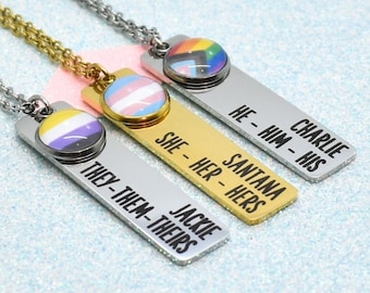 LGBT Identity Pronoun Necklace, Transgender, Gender Queer, Non Binary, Gender Fluid