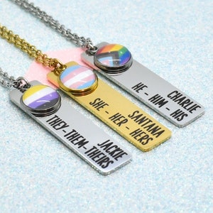 LGBT Identity Pronoun Necklace, Transgender, Gender Queer, Non Binary, Gender Fluid image 1