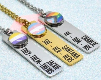 LGBT Identity Pronoun Necklace, Transgender, Gender Queer, Non Binary, Gender Fluid