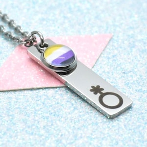 Minimalist Non Binary Pride Necklace: Stainless Steel Enby Jewelry