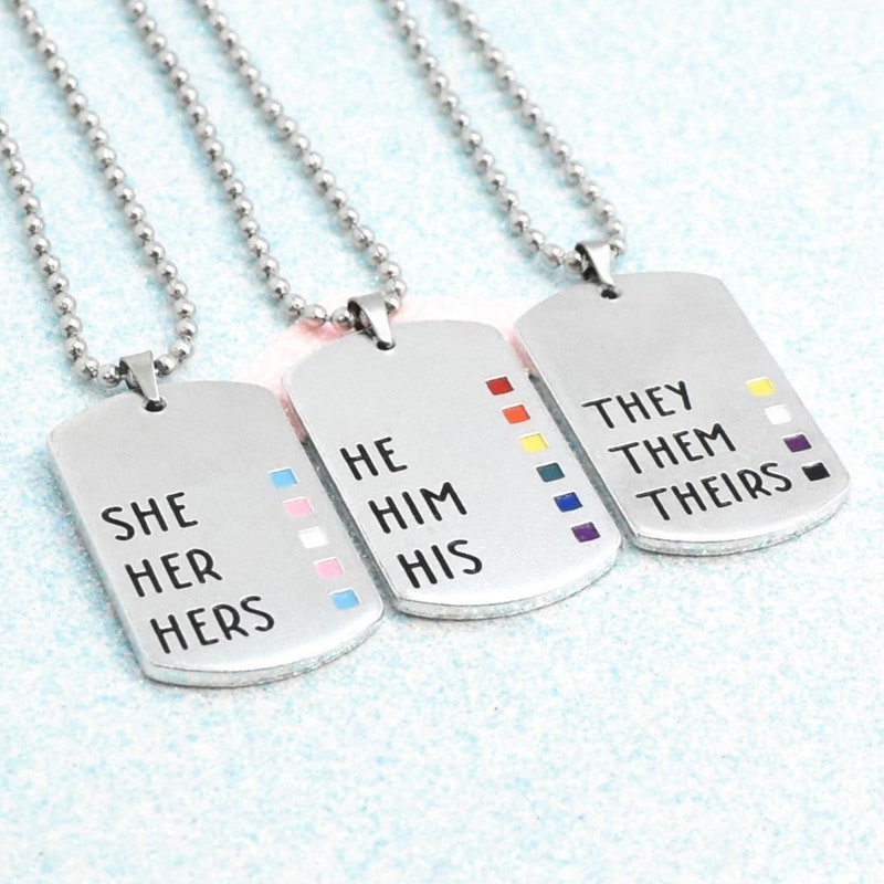Enamelled pride pronoun necklace