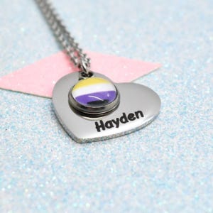 Personalised Non Binary Pride Heart Necklace