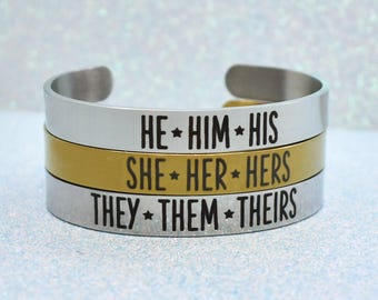 Bold Pronoun Bracelet, Transgender, Non Binary, Gender Queer, Gender Fluid