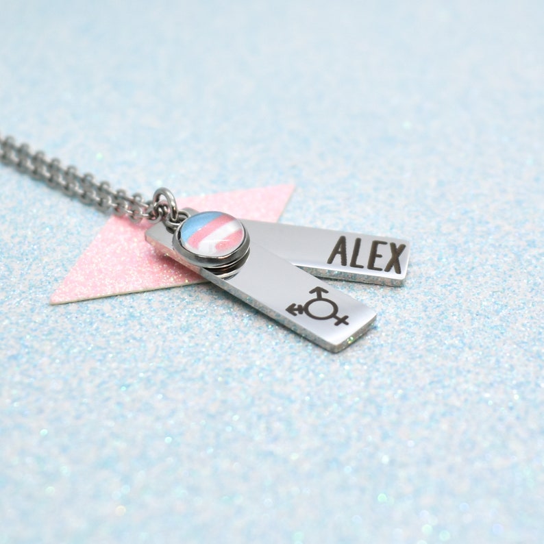 Personalised Transgender Pendant Necklace, Transgender Pride, LGBT Jewellery, Sparkle Event, Non Binary, LGBT Pride, Gay Pride image 3