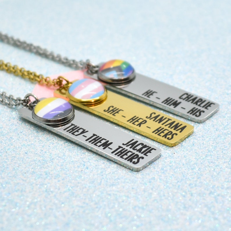 LGBT Identity Pronoun Necklace, Transgender, Gender Queer, Non Binary, Gender Fluid image 4