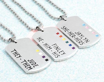 Supreme enamelled, Pronoun Necklace complete with personalisation, LGBTQ Non Binary, Transgender, Pride