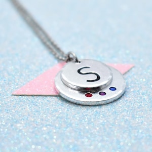 Discus Bisexual Pride Necklace with Personalised Letter - Bisexual Jewellery, LGBTQ Gay Pride Jewellery