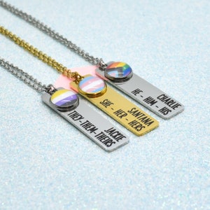 LGBT Identity Pronoun Necklace, Transgender, Gender Queer, Non Binary, Gender Fluid image 2