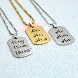 Bold Whimsical Pronoun Necklace, Personalise, Non Binary Necklace, They Them, He Him, She Her,