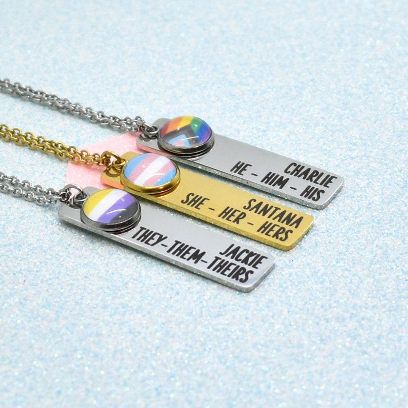 LGBT Identity Pronoun Necklace, Transgender, Gender Queer, Non Binary, Gender Fluid image 3