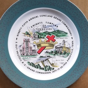Knights Templar of Tennessee 1956 Souvenir Collector Plate Homer Laughlin