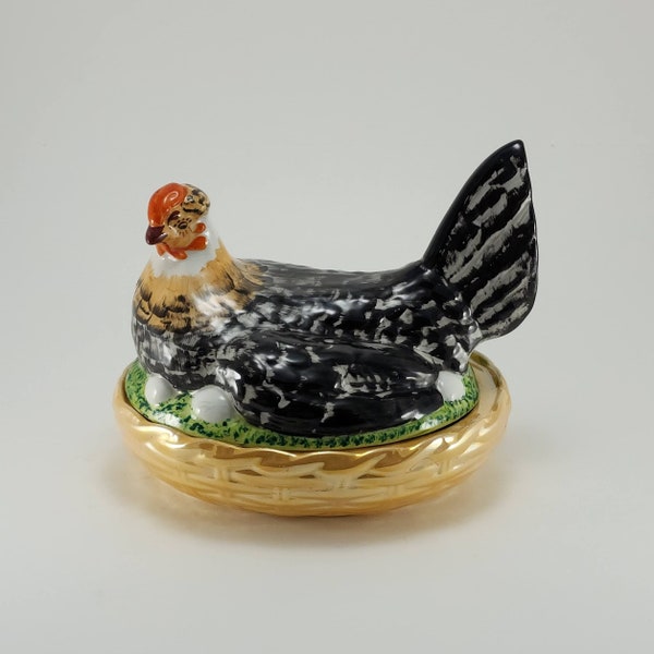 Egersund Norway Hen on Nest in Basket