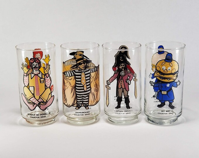 Set of 4 Mcdonalds Glasses 1970s Ronald Mcdonald Hamburglar Captain