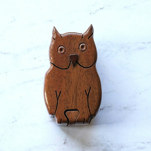 Wooden Owl Shaped Puzzle Box for Trinkets, Jewelry