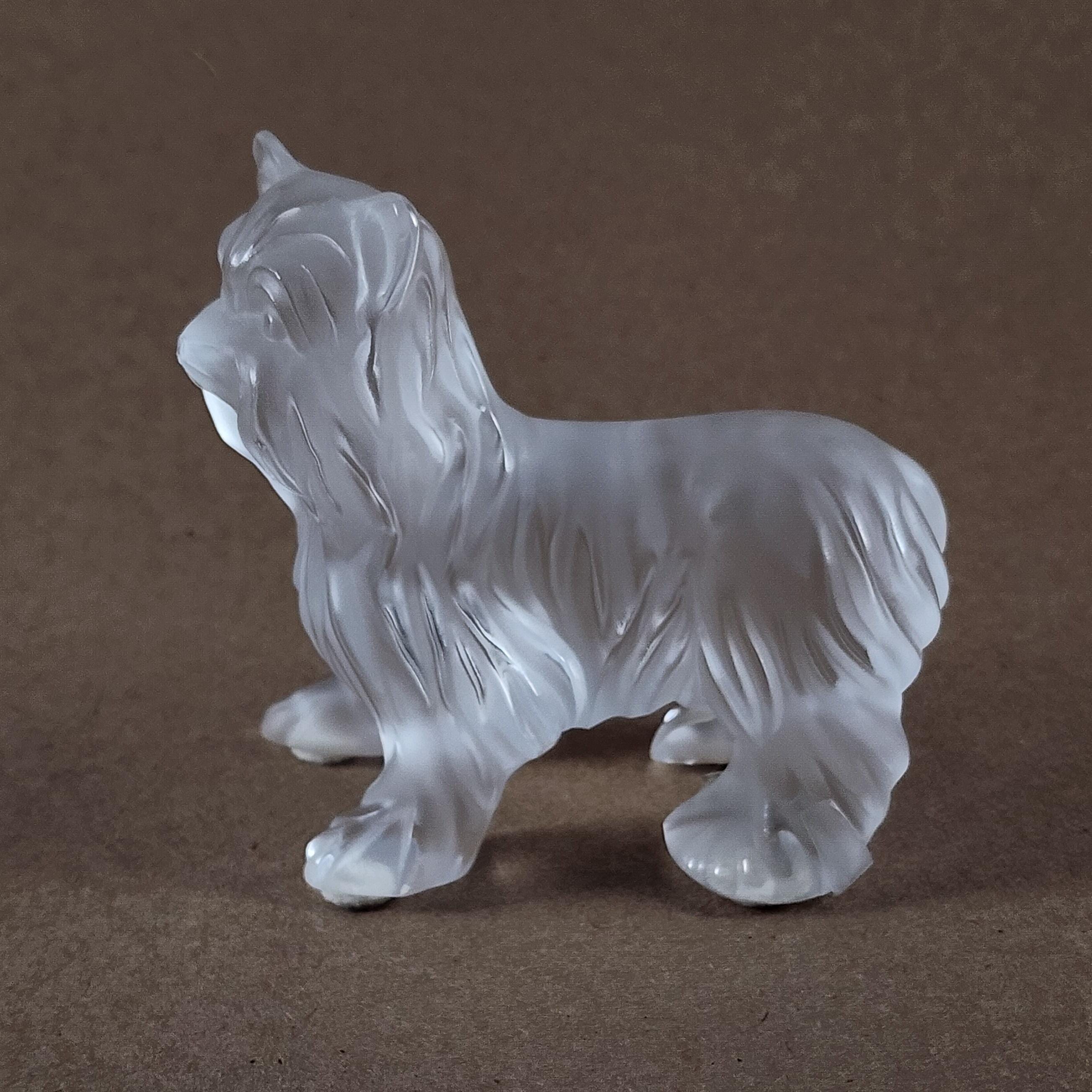 Lalique Yorkshire Terrier Figurine Crystal Frosted Satin Finish