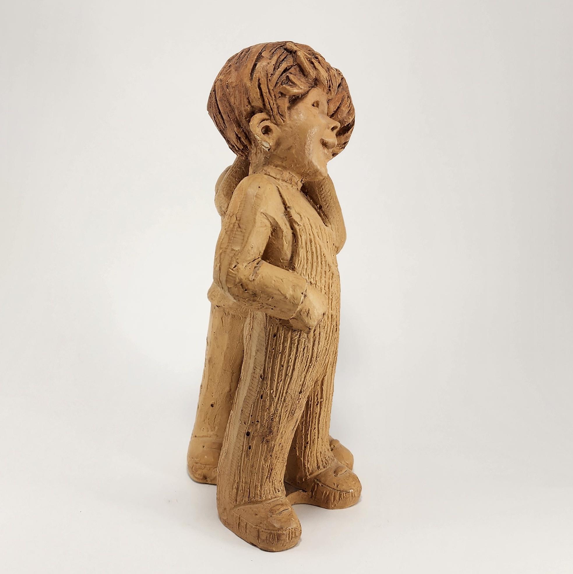 Lee Bortin 2 Whispering Brothers Clay Figurative Sculpture C