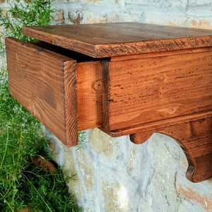 Rustic shelf with drawer , reclaimed wood rustic shelves handmade in Italy