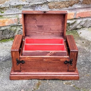 Hidden compartment box , antique wood box handmade in  Italy , box with secret compartment , jewelry box with trays and drawers .