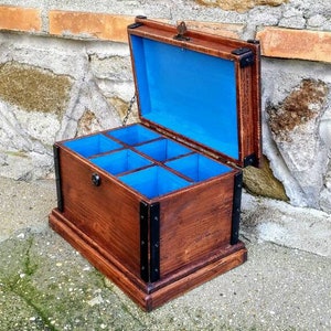 wooden box with key , reclaimed wood box  , jewelry box , keepsake box with tray , vintage box .