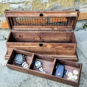 Valet box , wooden jewelry box  , wood watch box  , reclaimed wood box handmade in Italy