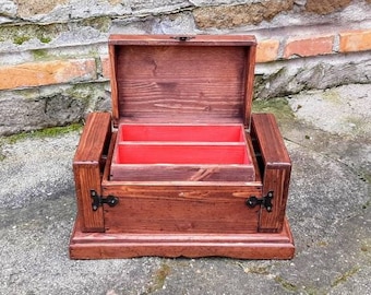 Hidden compartment box , antique wood box handmade in  Italy , box with secret compartment , jewelry box with trays and drawers .