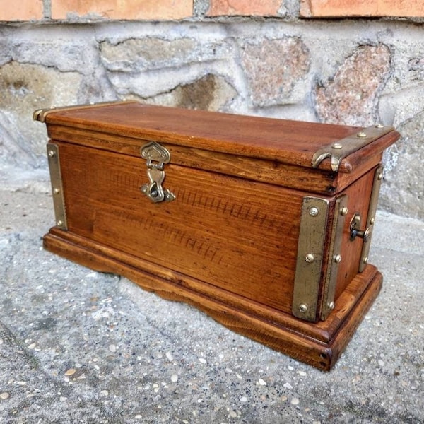 Hidden drawer box made in Italy from old reclaimed wood , secret compartment treasure chest , antique style entirely handcrafted .