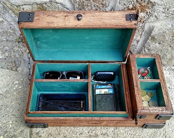 Bandeja de madera antigua para monedas, caja de madera para relojes, caja de almacenamiento de madera