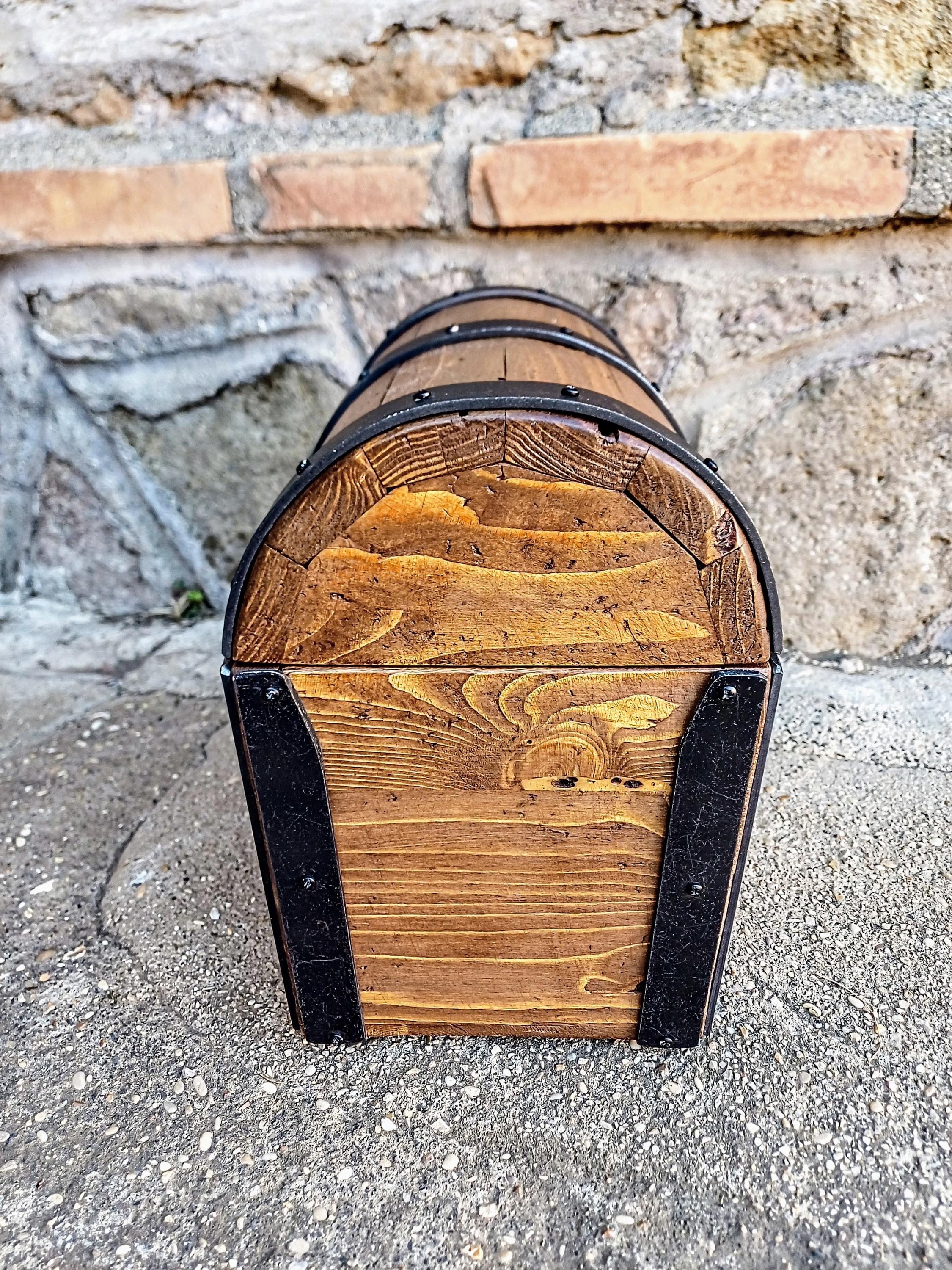 Rustic Wooden Treasure Chest Box With Hinged Lid – Vintage Style ...