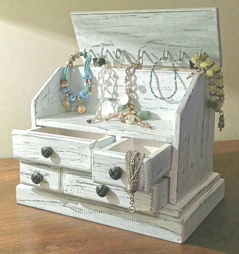 Wooden Jewelry Box shabby Chic Box Whit Dravers White Jewelry Etsy