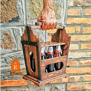 Coffre à bière en bois antique, porte-bouteille en bois rustique