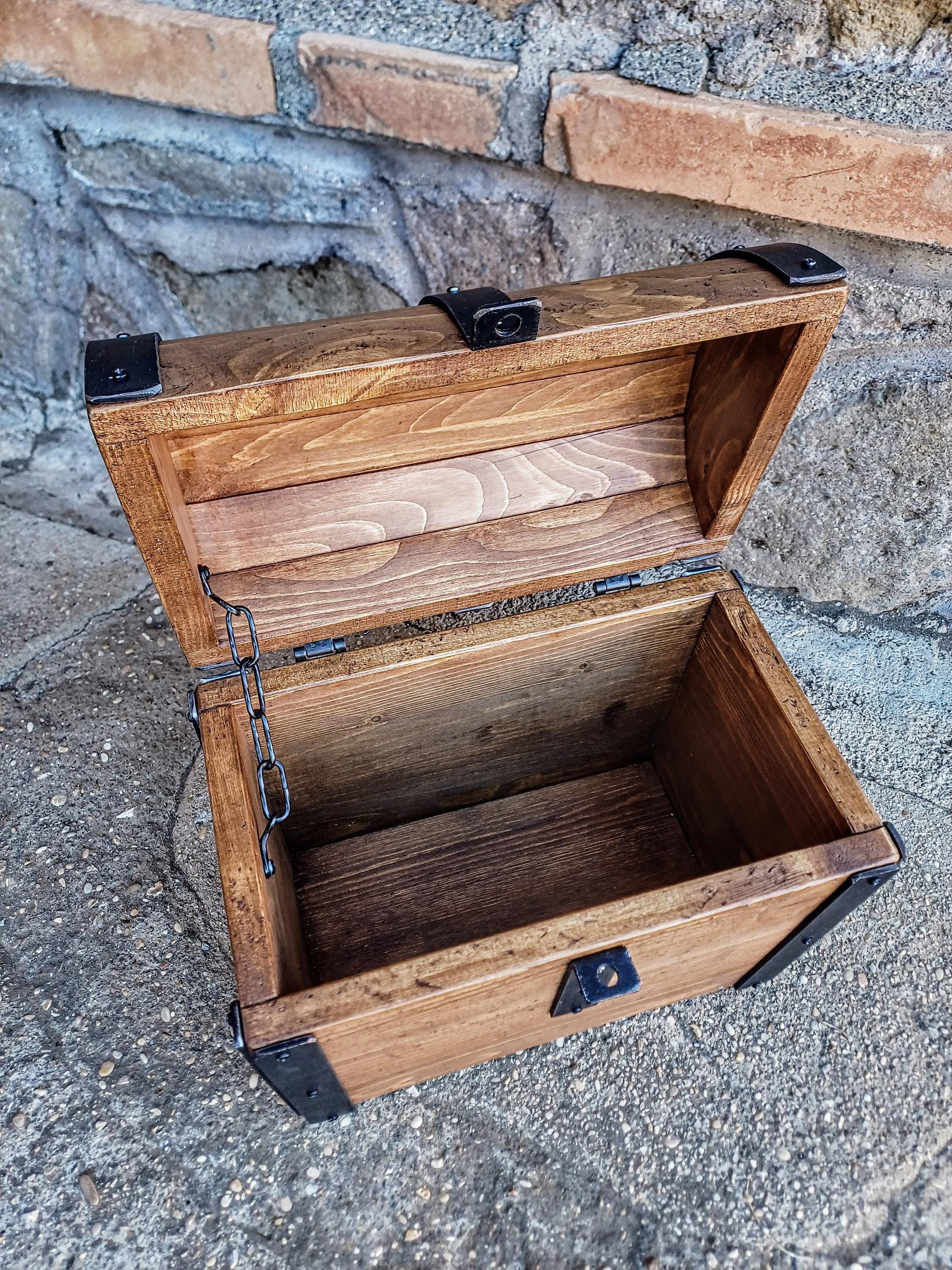 Rustic Wooden Treasure Chest Box With Hinged Lid – Vintage Style ...
