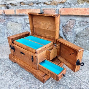 Secret compartment box , antique wood box  handmade in Italy  , hidden compartment box , reclaimed wood jewelry box  .
