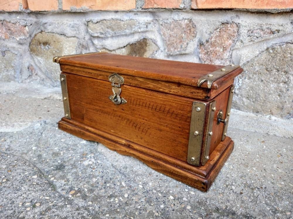 Hidden drawer box made in Italy from old reclaimed wood , secret compartment treasure chest , antique style entirely handcrafted .