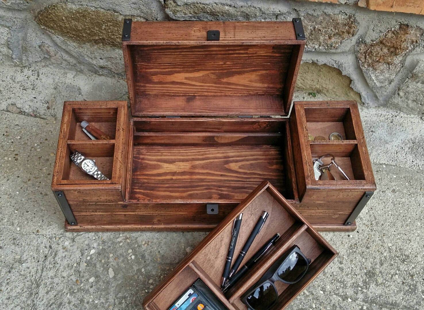 Men's valet box made in Italy wood and iron reclaimed Etsy