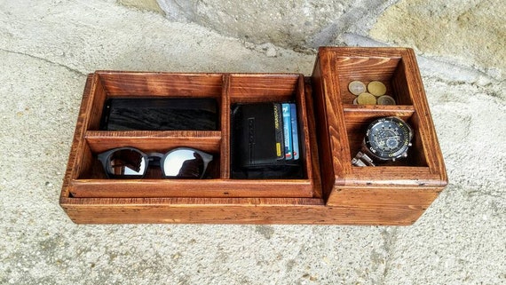 Svuotatasche in legno antico con vassoi estraibili , scatola per orologio  in legno realizzata a mano in Italia . -  Italia
