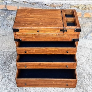 Chest of drawers with secret compartment , hidden compartment box with lid and trays 100% handcrafted in Italy with old solid wood.